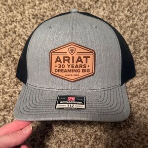 Ariat Gray Front Black Mesh Trucker Hat with Leather Patch